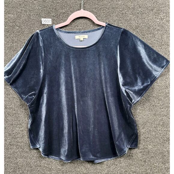 Madewell Velvet Butterfly Top Womens Size M Deep Navy Short Sleeve Shirt - Picture 1 of 7